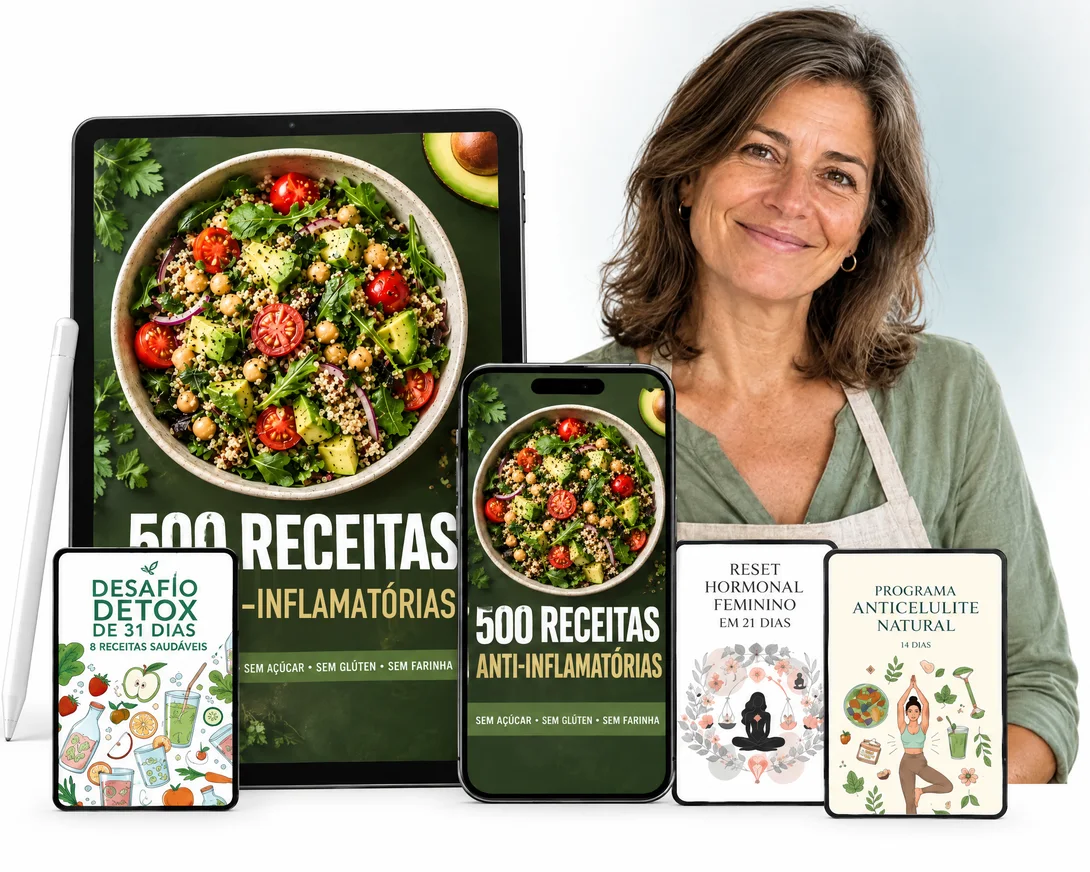 Helena Marques com os livros da coleção de receitas